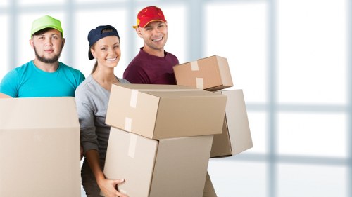 Packed boxes and furniture ready for house removals in Belsize Park